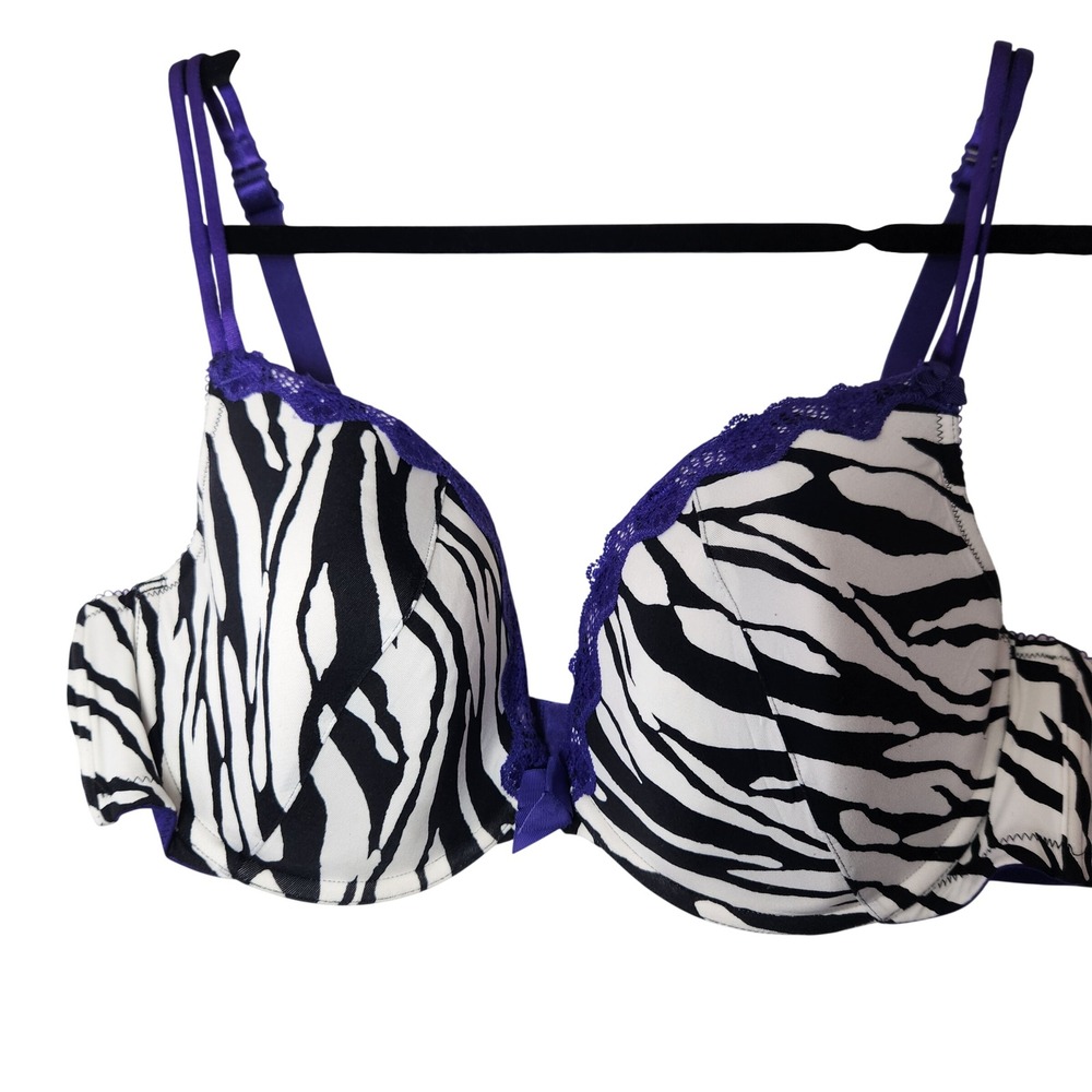 Cacique 44C white & purple zebra print bra‎ Womens Plus size
